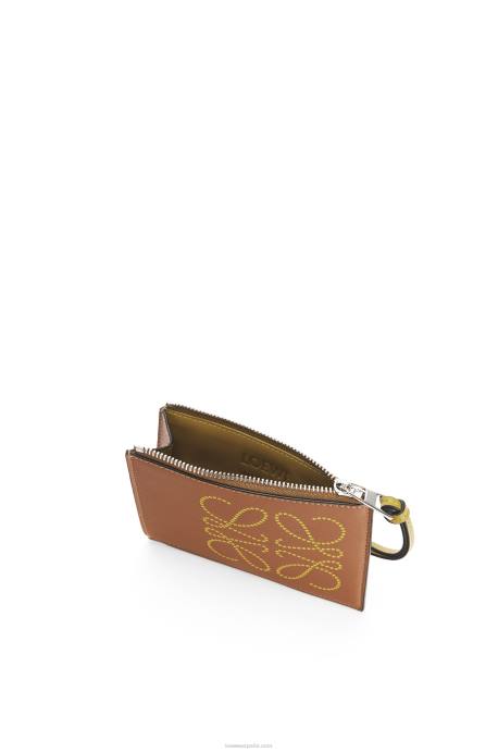 Loewe mujer tarjetero con monedas de la marca en piel de becerro clásica LP641392 bronceado/ocre