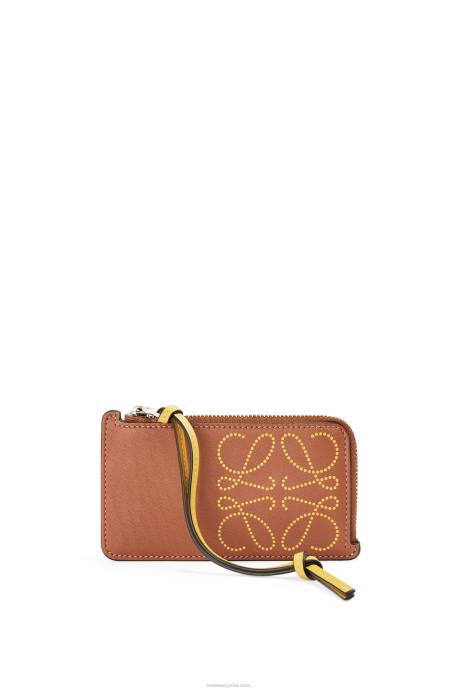 Loewe mujer tarjetero con monedas de la marca en piel de becerro clásica LP641418 bronceado/ocre