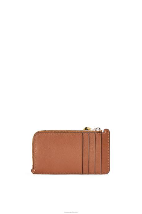 Loewe mujer tarjetero con monedas de la marca en piel de becerro clásica LP641418 bronceado/ocre