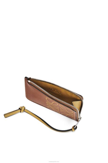 Loewe mujer tarjetero con monedas de la marca en piel de becerro clásica LP641418 bronceado/ocre