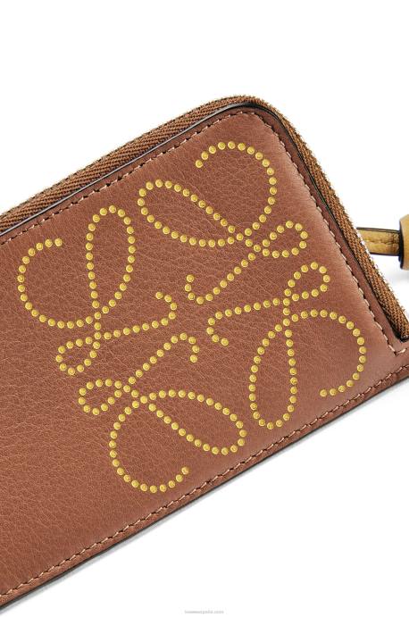 Loewe mujer tarjetero con monedas de la marca en piel de becerro clásica LP641418 bronceado/ocre