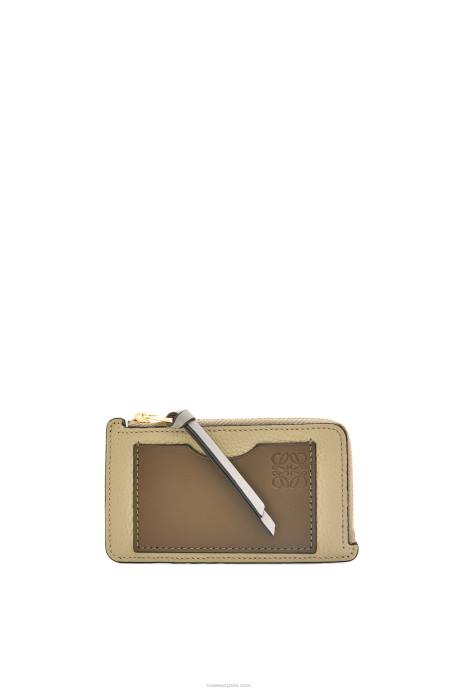 Loewe mujer tarjetero con monedas de piel de becerro granulada suave LP641329 verde salvia/verde caqui oscuro