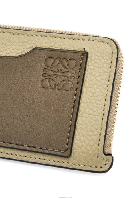 Loewe mujer tarjetero con monedas de piel de becerro granulada suave LP641329 verde salvia/verde caqui oscuro