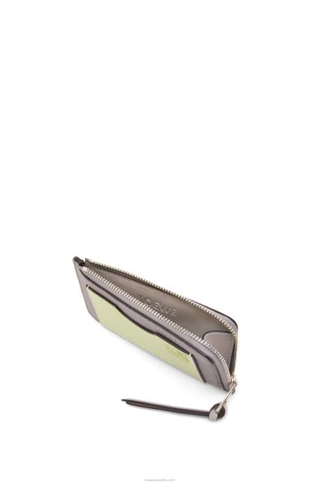 Loewe mujer tarjetero con monedas de piel de becerro granulada suave LP641336 gris perla/verde pálido claro