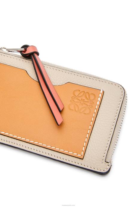 Loewe mujer tarjetero con monedas de piel de becerro granulada suave LP641337 avena ligera/miel