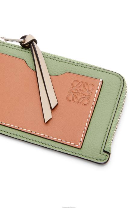 Loewe mujer tarjetero con monedas de piel de becerro granulada suave LP641338 romero/bronceado