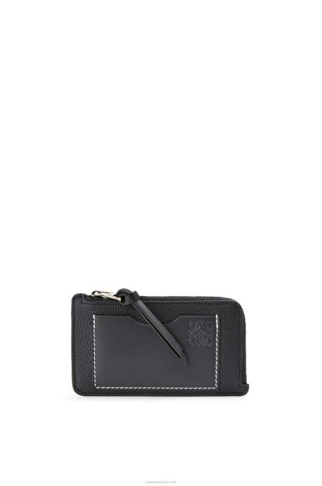 Loewe mujer tarjetero con monedas de piel de becerro granulada suave LP641339 negro