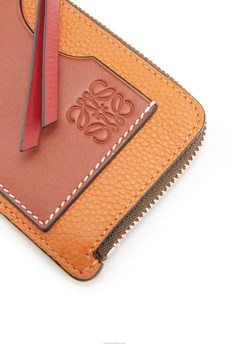 Loewe mujer tarjetero con monedas de piel de becerro granulada suave LP641340 caramelo claro/pacana