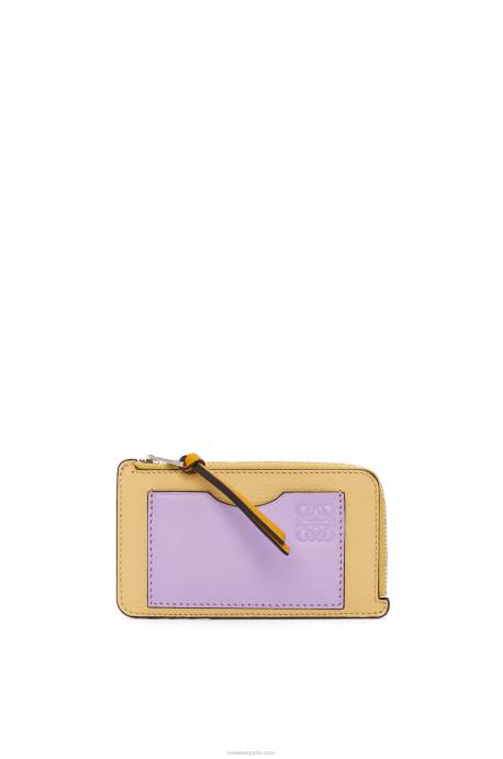 Loewe mujer tarjetero con monedas de piel de becerro granulada suave LP641341 mantequilla oscura/malva