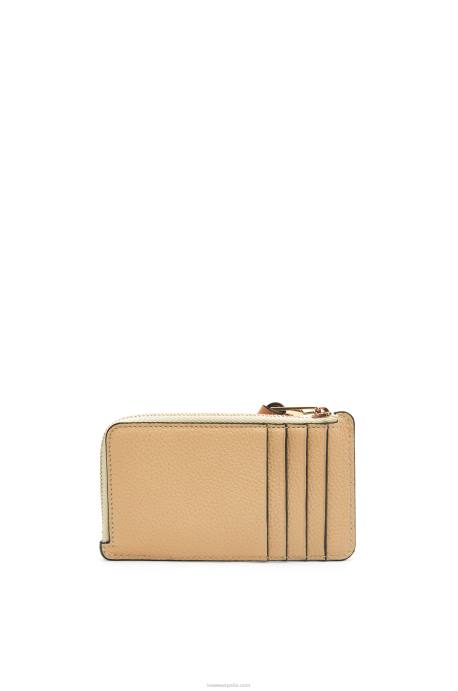 Loewe mujer tarjetero con monedas de piel de becerro granulada suave LP641343 mantequilla/limón pálido