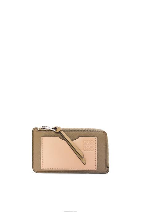 Loewe mujer tarjetero con monedas de piel de becerro granulada suave LP641344 verde alcachofa/beige empolvado