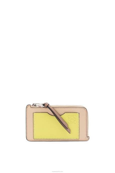 Loewe mujer tarjetero con monedas de piel de becerro granulada suave LP641393 desnudo/citronela