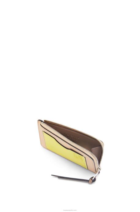 Loewe mujer tarjetero con monedas de piel de becerro granulada suave LP641393 desnudo/citronela