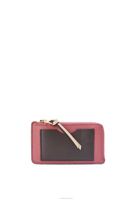 Loewe mujer tarjetero con monedas de piel de becerro granulada suave LP641395 ciruela/chocolate