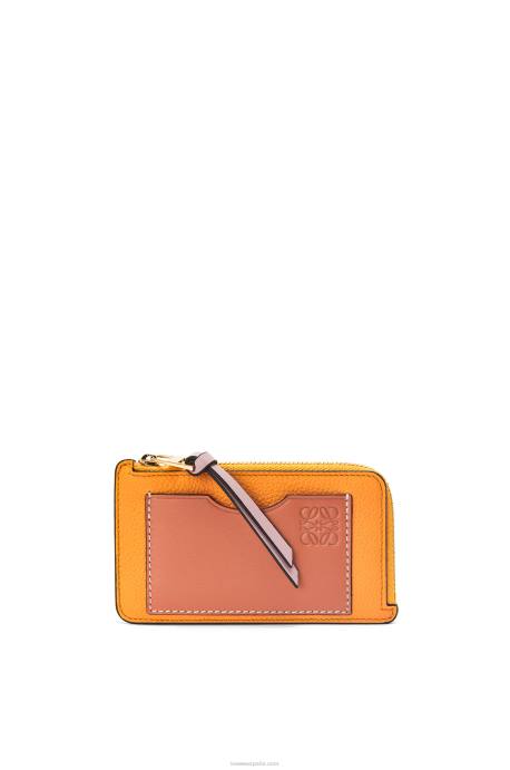 Loewe mujer tarjetero con monedas de piel de becerro granulada suave LP641408 mandarina/arrecife de coral