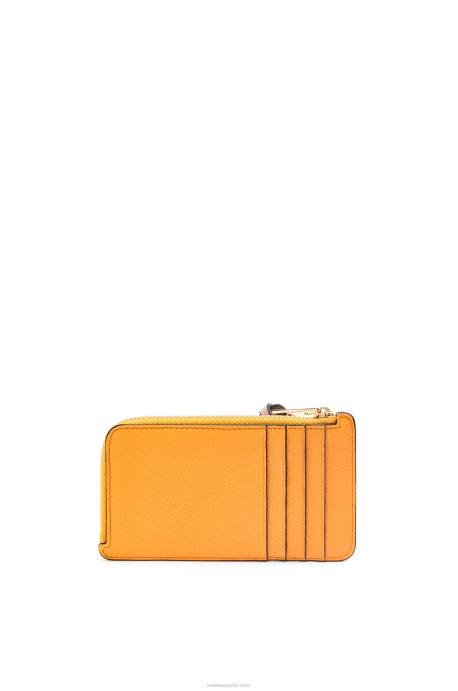 Loewe mujer tarjetero con monedas de piel de becerro granulada suave LP641408 mandarina/arrecife de coral
