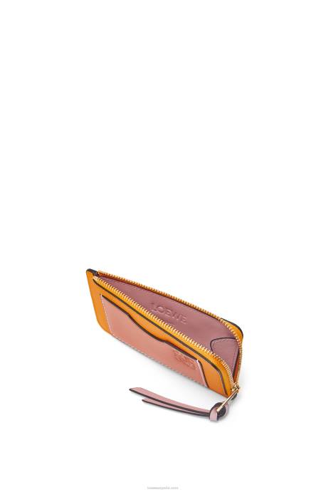 Loewe mujer tarjetero con monedas de piel de becerro granulada suave LP641408 mandarina/arrecife de coral