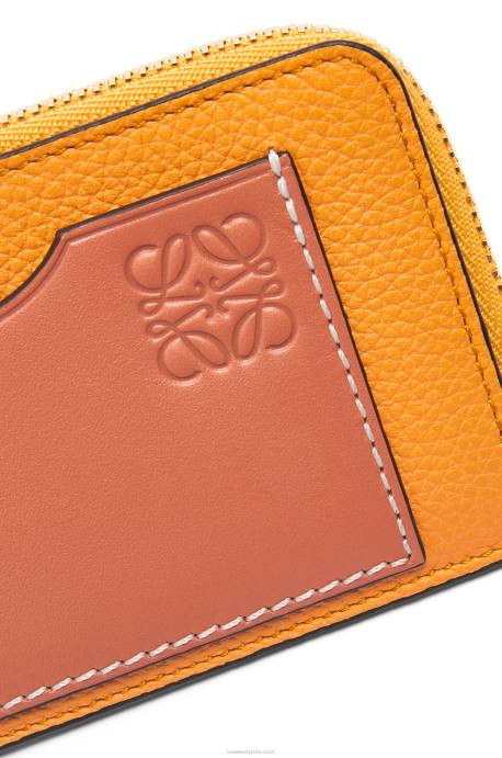 Loewe mujer tarjetero con monedas de piel de becerro granulada suave LP641408 mandarina/arrecife de coral