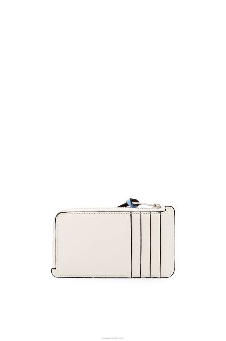 Loewe mujer tarjetero con monedas de piel de becerro granulada suave LP641416 blanco suave/amarillo lima