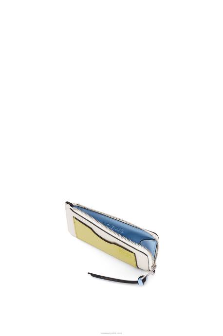 Loewe mujer tarjetero con monedas de piel de becerro granulada suave LP641416 blanco suave/amarillo lima