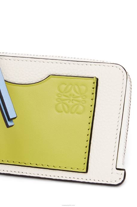 Loewe mujer tarjetero con monedas de piel de becerro granulada suave LP641416 blanco suave/amarillo lima