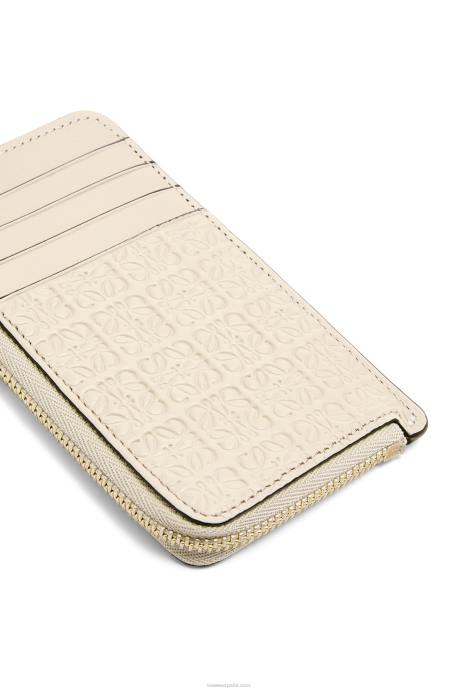 Loewe mujer tarjetero con motivo de monedas de piel de becerro de seda repujada LP641345 avena ligera