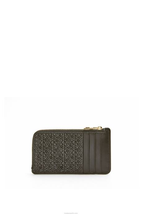 Loewe mujer tarjetero con motivo de monedas de piel de becerro de seda repujada LP641346 negro
