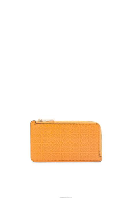 Loewe mujer tarjetero con motivo de monedas de piel de becerro de seda repujada LP641405 mandarín