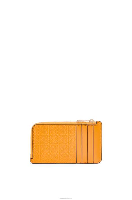 Loewe mujer tarjetero con motivo de monedas de piel de becerro de seda repujada LP641405 mandarín