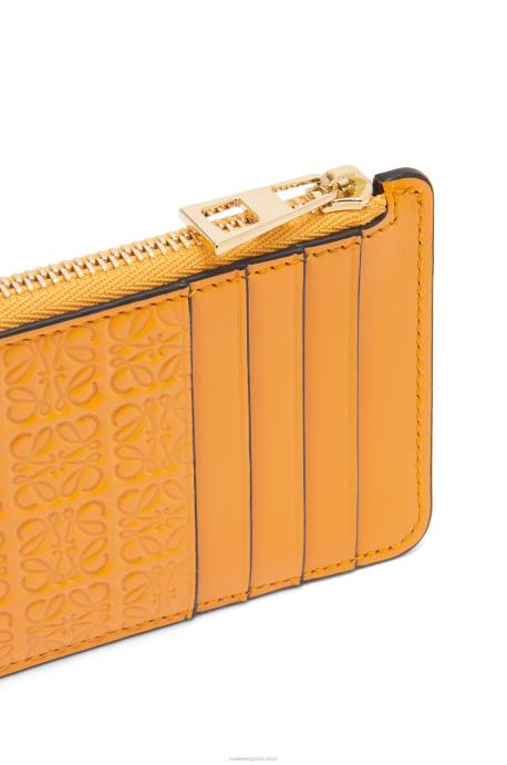 Loewe mujer tarjetero con motivo de monedas de piel de becerro de seda repujada LP641405 mandarín