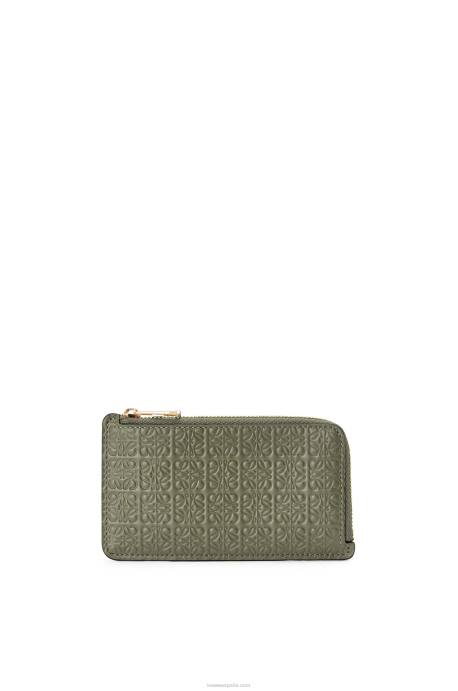 Loewe mujer tarjetero con motivo de monedas de piel de becerro de seda repujada LP641414 aguacate verde