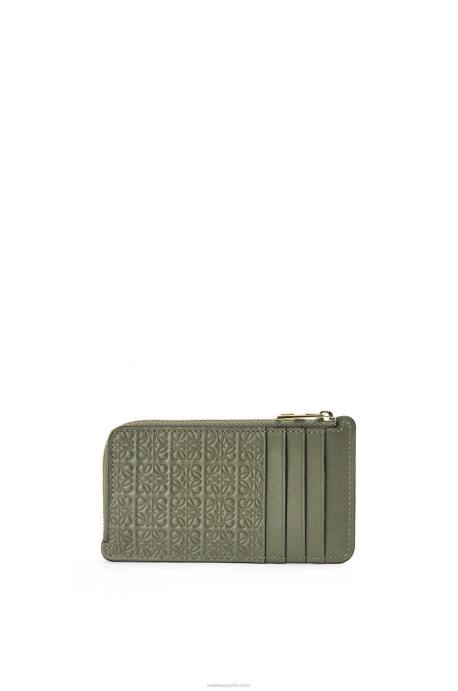 Loewe mujer tarjetero con motivo de monedas de piel de becerro de seda repujada LP641414 aguacate verde