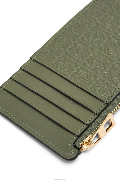 Loewe mujer tarjetero con motivo de monedas de piel de becerro de seda repujada LP641414 aguacate verde