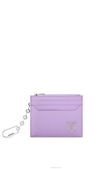 Loewe mujer tarjetero cuadrado con anagrama de piel de becerro granulada con cadena LP641323 malva claro