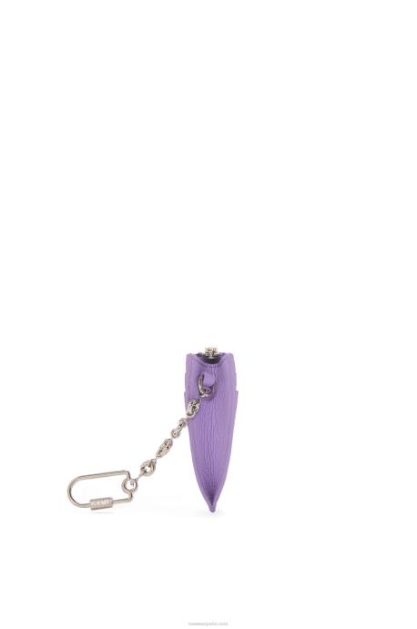 Loewe mujer tarjetero cuadrado con anagrama de piel de becerro granulada con cadena LP641323 malva claro