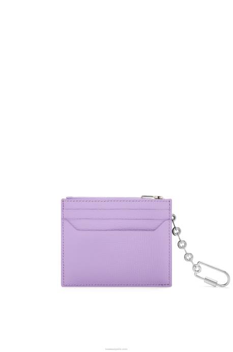 Loewe mujer tarjetero cuadrado con anagrama de piel de becerro granulada con cadena LP641323 malva claro
