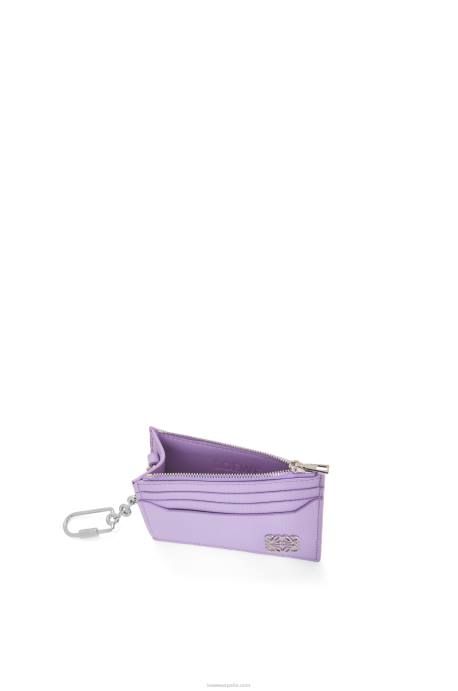 Loewe mujer tarjetero cuadrado con anagrama de piel de becerro granulada con cadena LP641323 malva claro