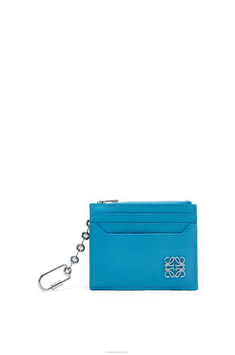 Loewe mujer tarjetero cuadrado con anagrama de piel de becerro granulada con cadena LP641396 laguna azul