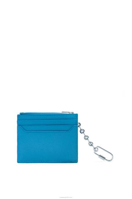 Loewe mujer tarjetero cuadrado con anagrama de piel de becerro granulada con cadena LP641396 laguna azul