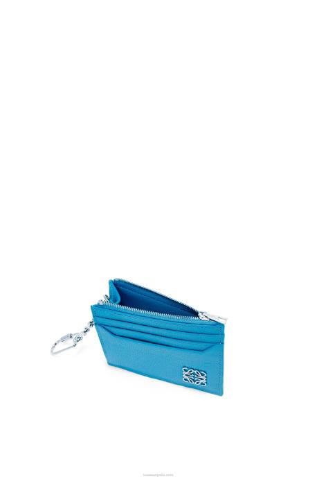 Loewe mujer tarjetero cuadrado con anagrama de piel de becerro granulada con cadena LP641396 laguna azul