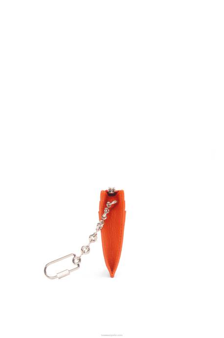 Loewe mujer tarjetero cuadrado con anagrama de piel de becerro granulada con cadena LP641397 naranja
