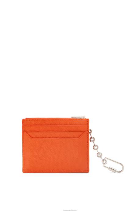 Loewe mujer tarjetero cuadrado con anagrama de piel de becerro granulada con cadena LP641397 naranja