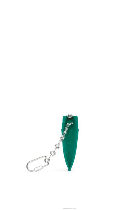 Loewe mujer tarjetero cuadrado con anagrama de piel de becerro granulada con cadena LP641412 verde esmeralda