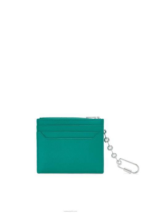 Loewe mujer tarjetero cuadrado con anagrama de piel de becerro granulada con cadena LP641412 verde esmeralda