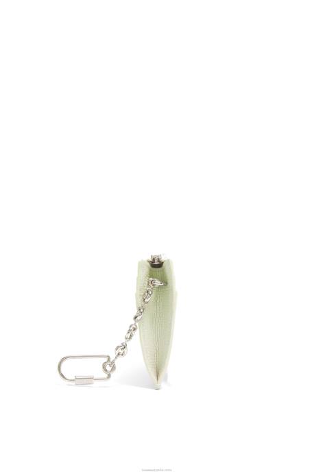Loewe mujer tarjetero cuadrado con anagrama de piel de becerro granulada con cadena LP641417 celadón claro