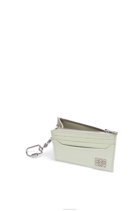 Loewe mujer tarjetero cuadrado con anagrama de piel de becerro granulada con cadena LP641417 celadón claro