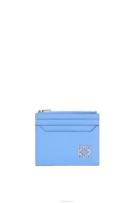 Loewe mujer tarjetero cuadrado con anagrama y cremallera de piel de becerro granulada LP641413 azul celestino