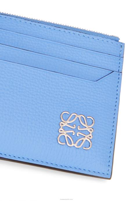 Loewe mujer tarjetero cuadrado con anagrama y cremallera de piel de becerro granulada LP641413 azul celestino