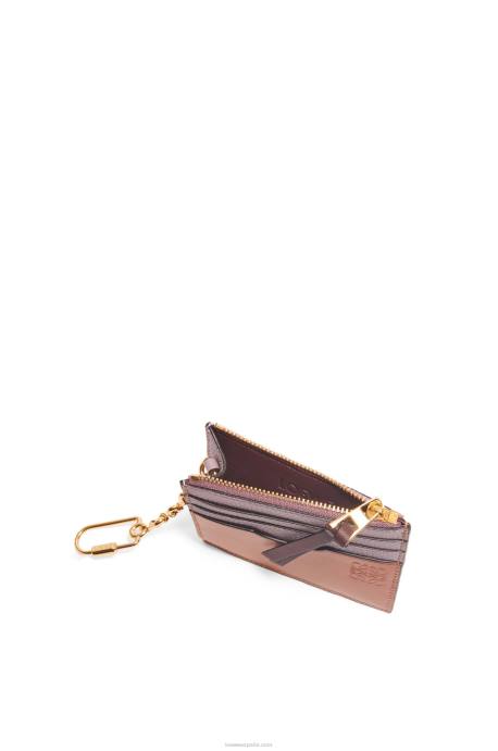 Loewe mujer tarjetero cuadrado de suave piel de becerro graneada con cadena LP641365 malva sucio/tostado