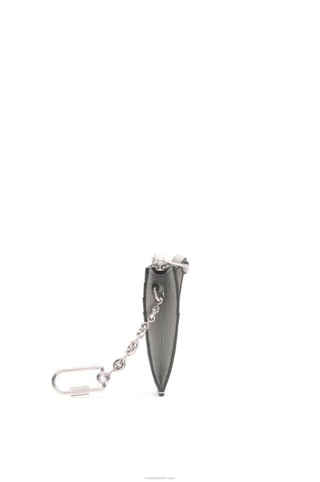 Loewe mujer tarjetero cuadrado de suave piel de becerro graneada con cadena LP641366 gris perla/verde pálido claro